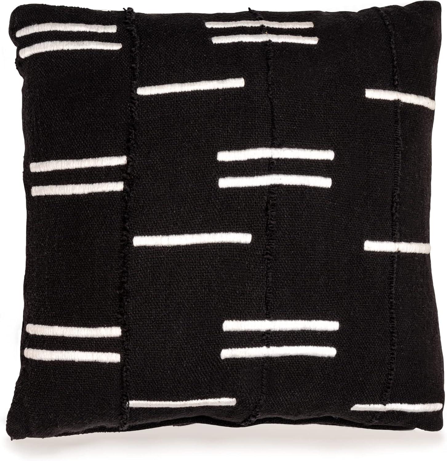 Black and White Patchwork Cotton Square Accent Pillow, 20 x 20 Inches