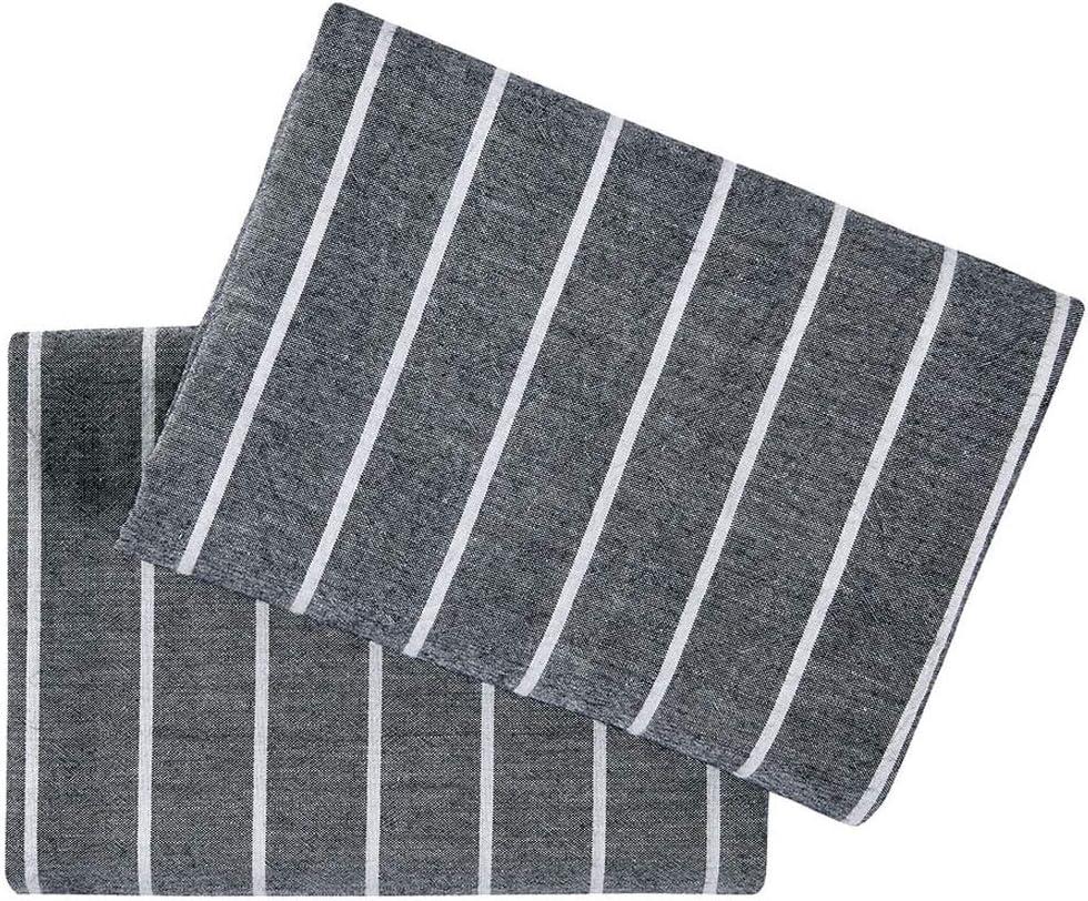 Wake In Cloud - Striped Pillow Cases, 100% Washed Cotton, Ticking Stripe Vertical Pinstripe Neutral Farmhouse, Set of 2 Pillowcases Pillow Shams Covers, Gray, Standard Size 20x26 Inches