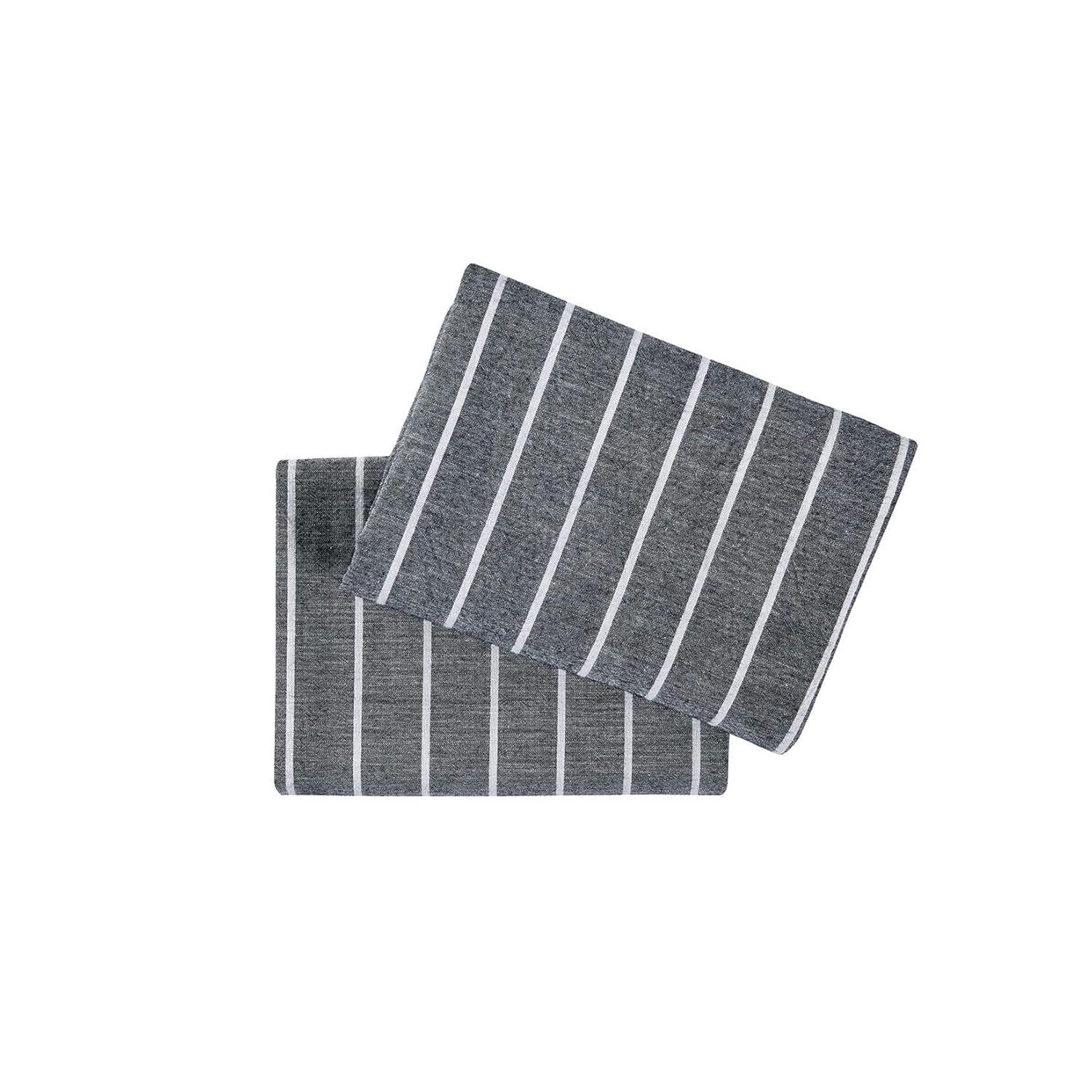 Wake In Cloud - Striped Pillow Cases, 100% Washed Cotton, Ticking Stripe Vertical Pinstripe Neutral Farmhouse, Set of 2 Pillowcases Pillow Shams Covers, Gray, Standard Size 20x26 Inches