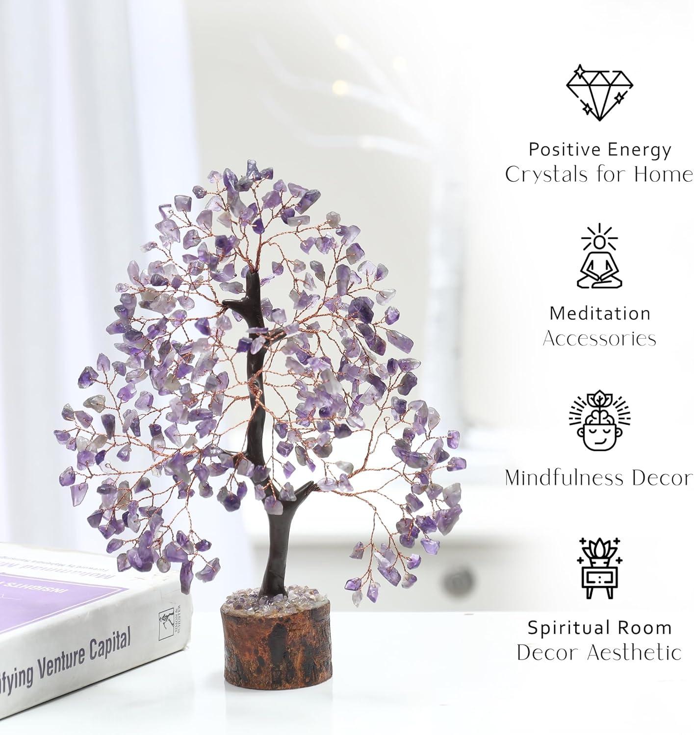 Amethyst Chakra Tree of Life - Crystal Tree for Positive Energy, Feng Shui Decor - Handmade Gemstone Tree, Good Luck Money Bonsai, Purple Healing Crystals, Meditation Stone, Spiritual Mystical Gift