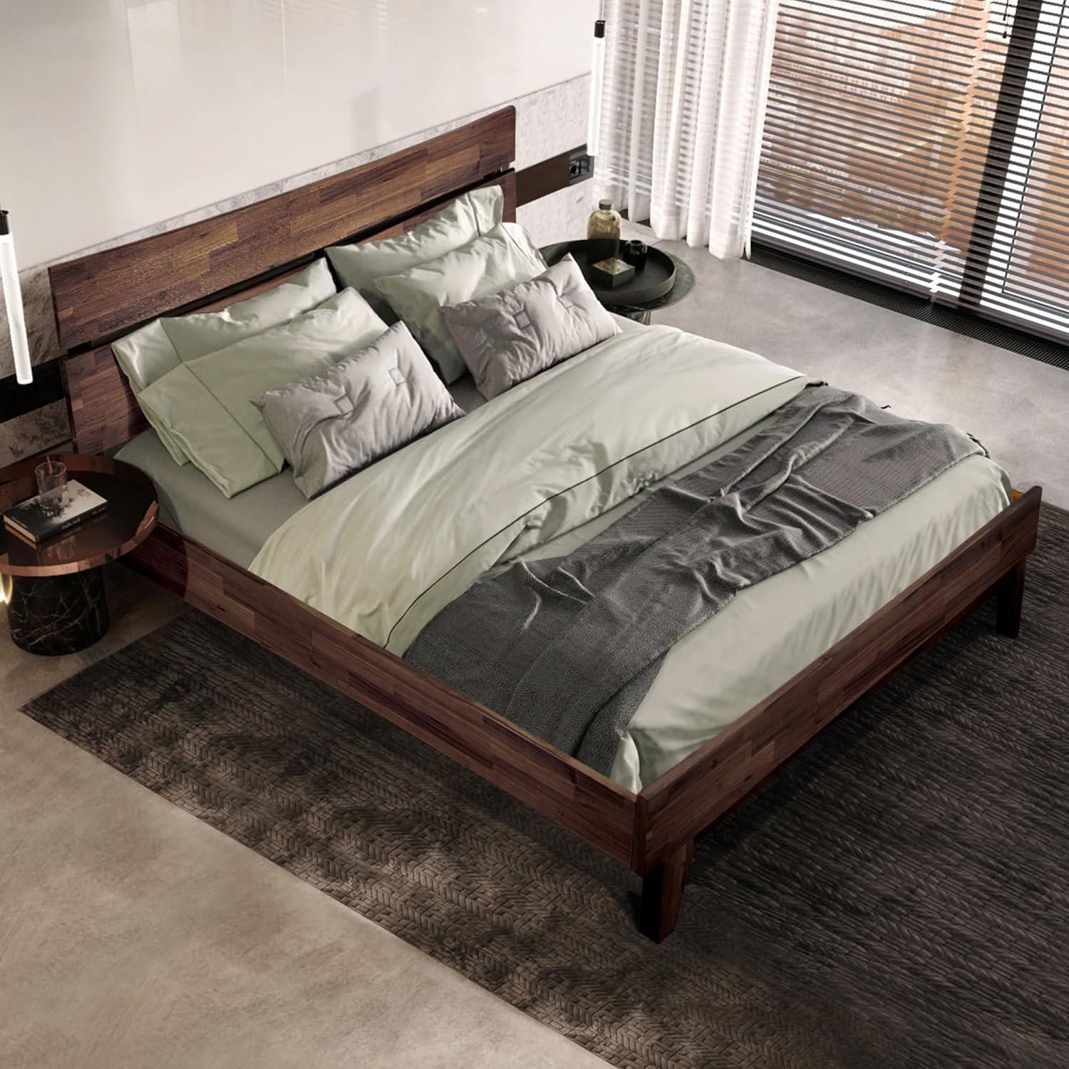 Aurora Solid Wood Bed Frame with Headboard