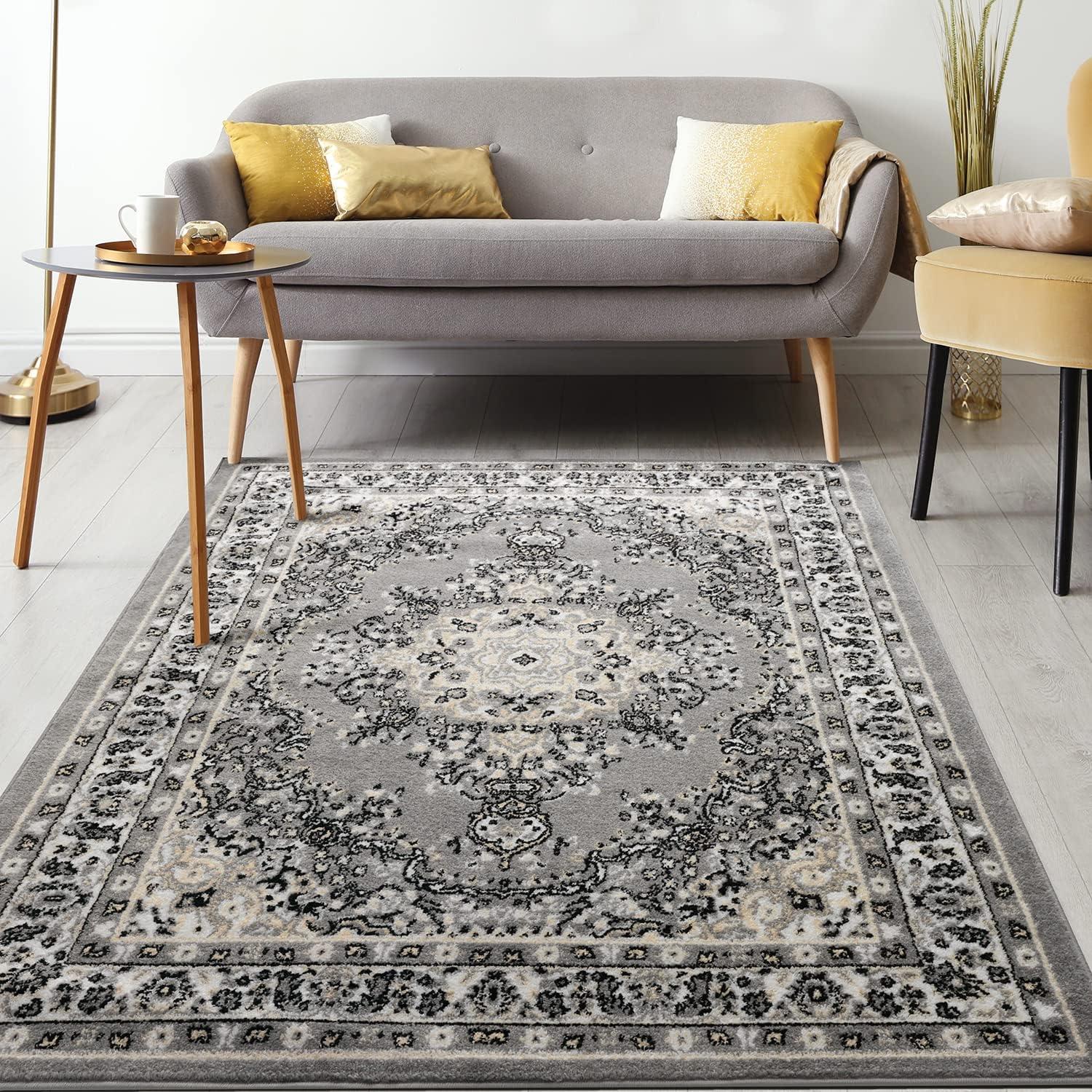 World Rug Gallery Vintage Oriental Distressed Medallion Grey 5' x 7' Indoor Area Rug