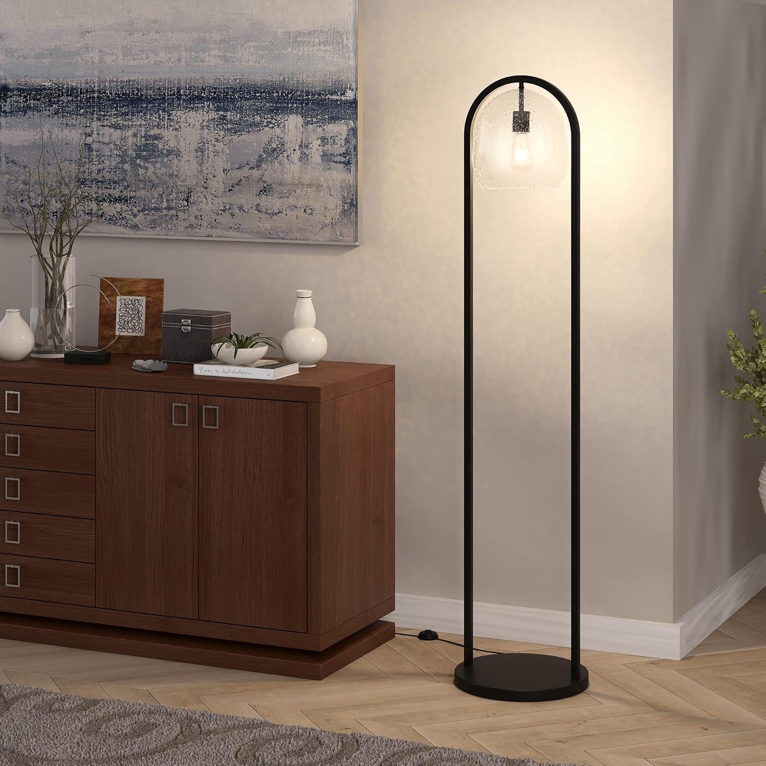 Adjustable Blackened Bronze Seeded Glass Floor Lamp 64.5"