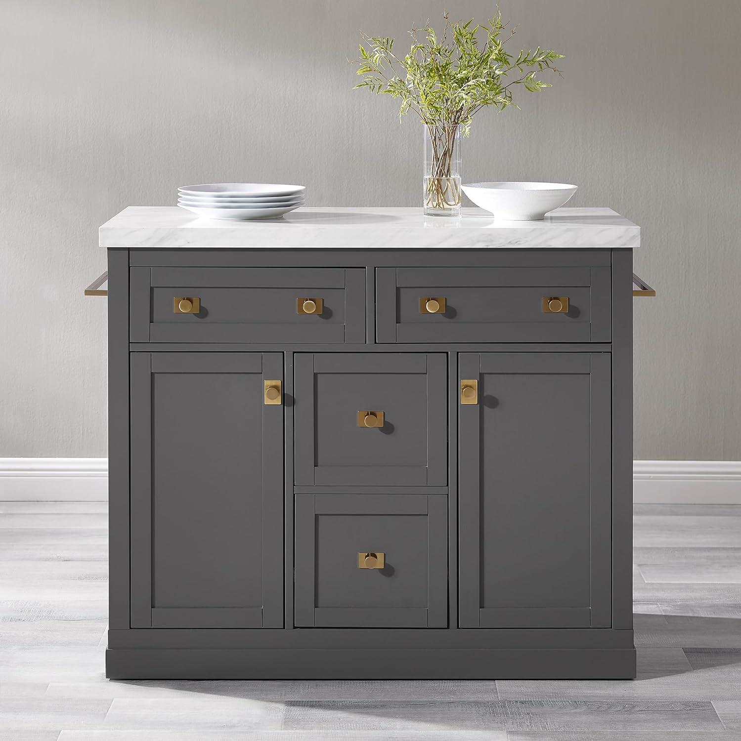 Claire Gray Wood Kitchen Island with Faux Marble Top