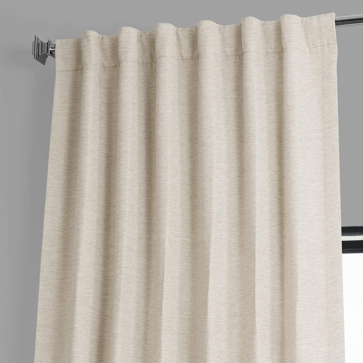 Puddle Length White Linen Blackout Drape Panel