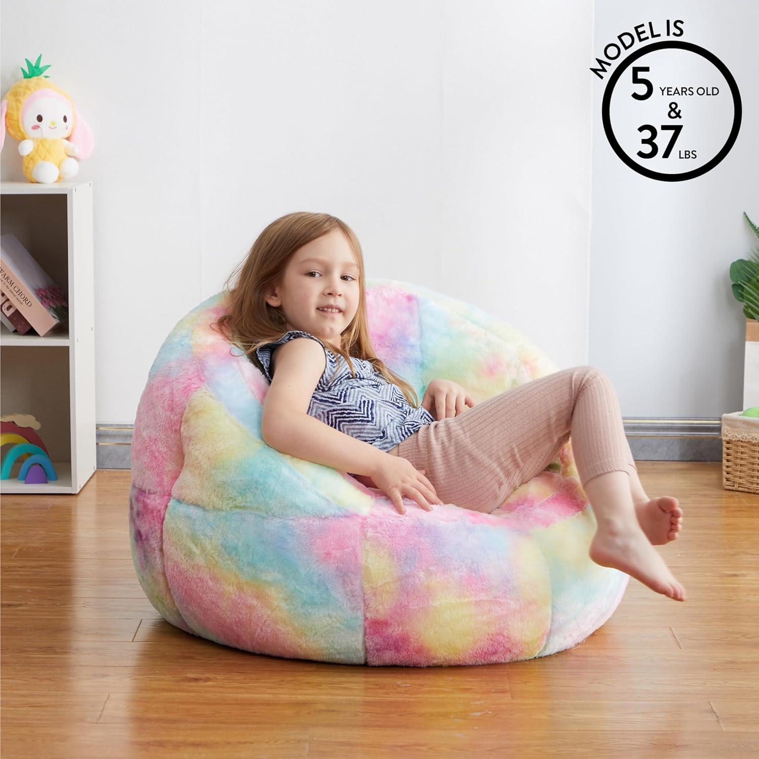 Large Multicolor Faux Fur Kids Bean Bag Chair