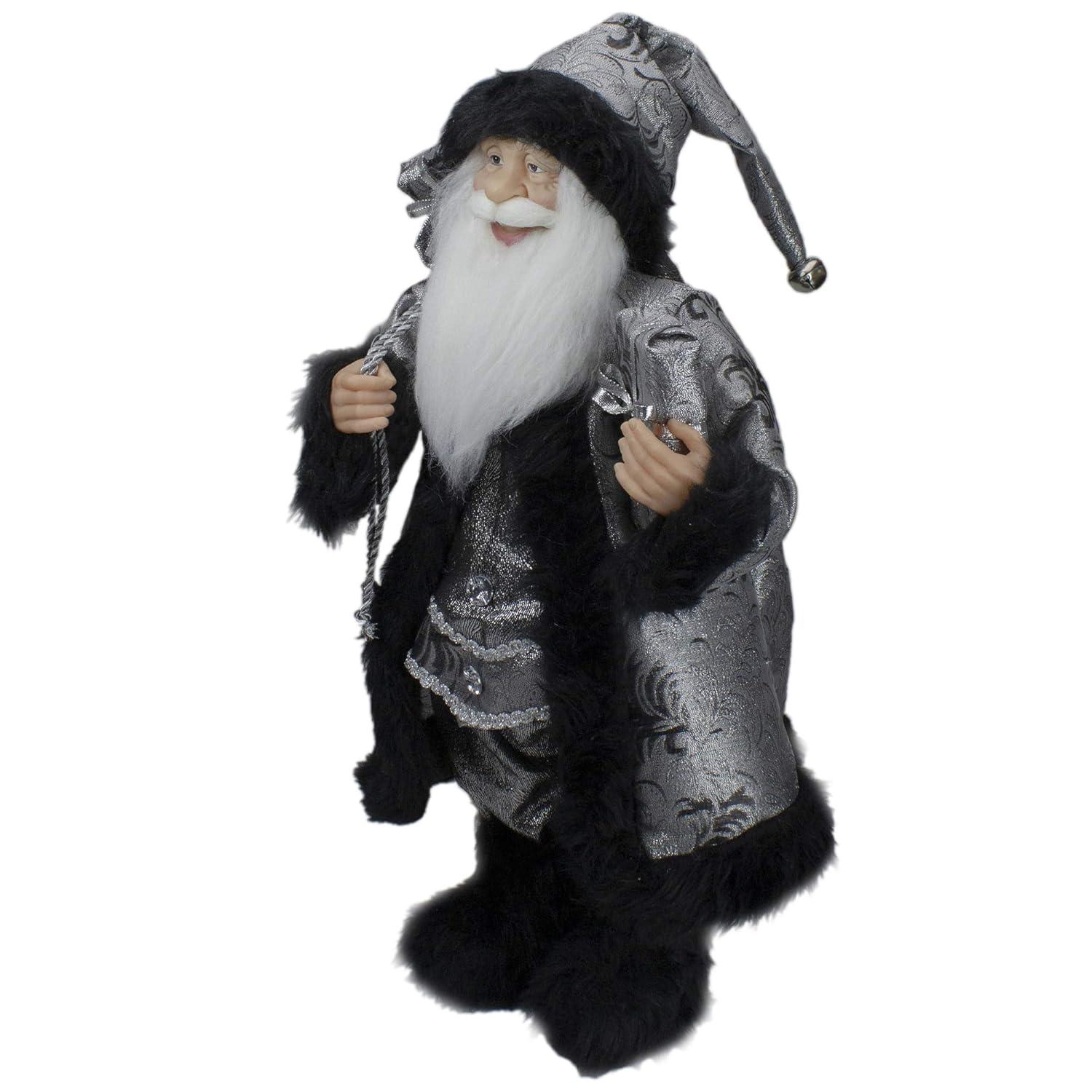 24" Silver and Black Santa Claus with Gifts Christmas Figure