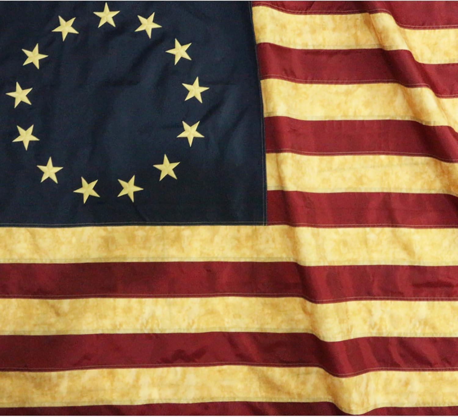 Vintage Style Tea Stained Betsy Ross Flag with Brass Grommets