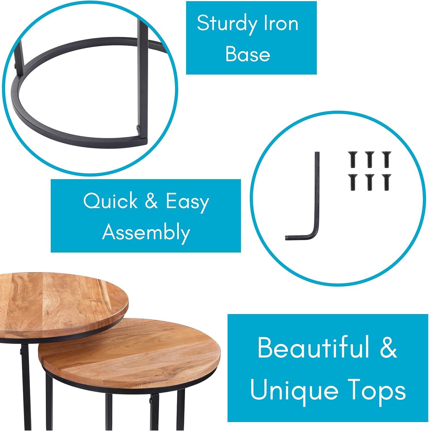 BIRDROCK HOME Wooden Nesting Side Tables - Mid Century Modern Stackable Coffee Table - Space-Saving Wooden End Table for Living Room, Bedroom, Centerpiece, Office, Balcony - Natural Mango Wood - 2 Set