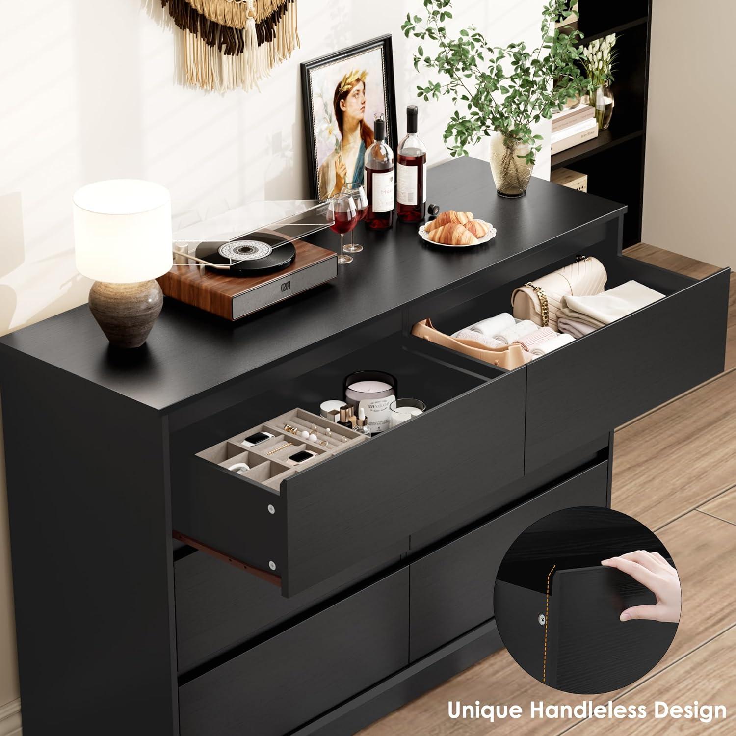 Hommoo 6 Drawer Double Dresser for Bedroom Black