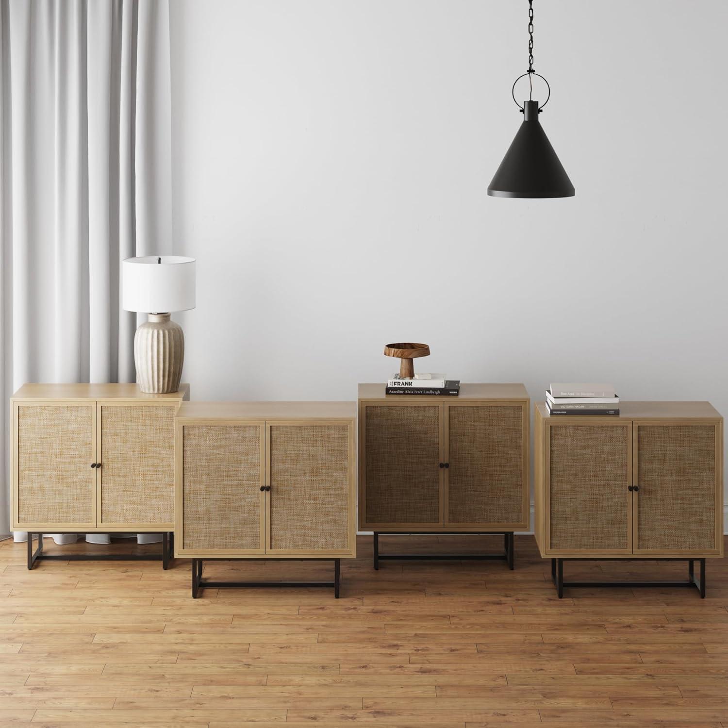 Light Oak and Cane Sideboard with Metal Frame