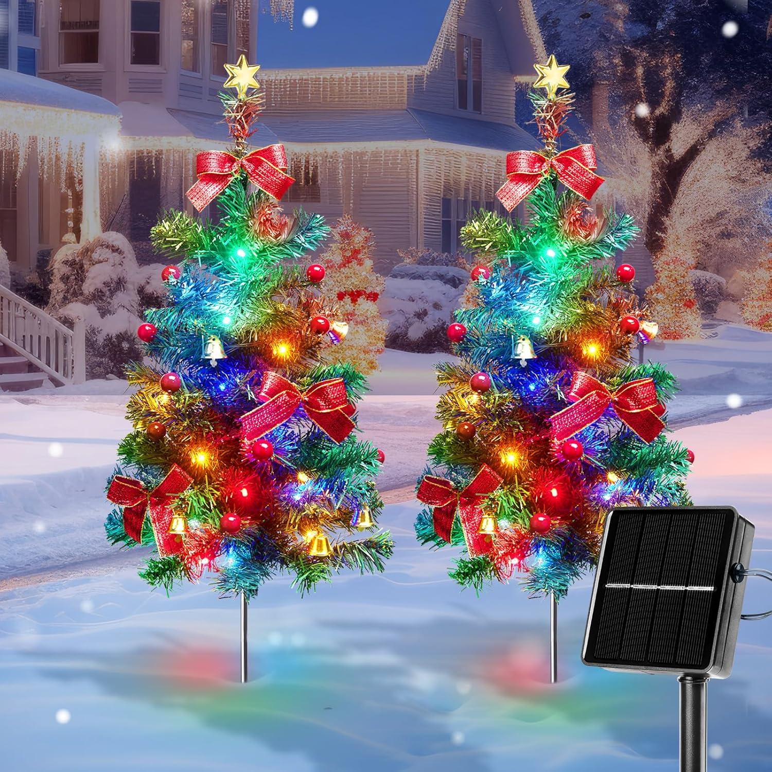 Solar Powered Christmas Tree Decoration Outdoor Lights 2 Pack