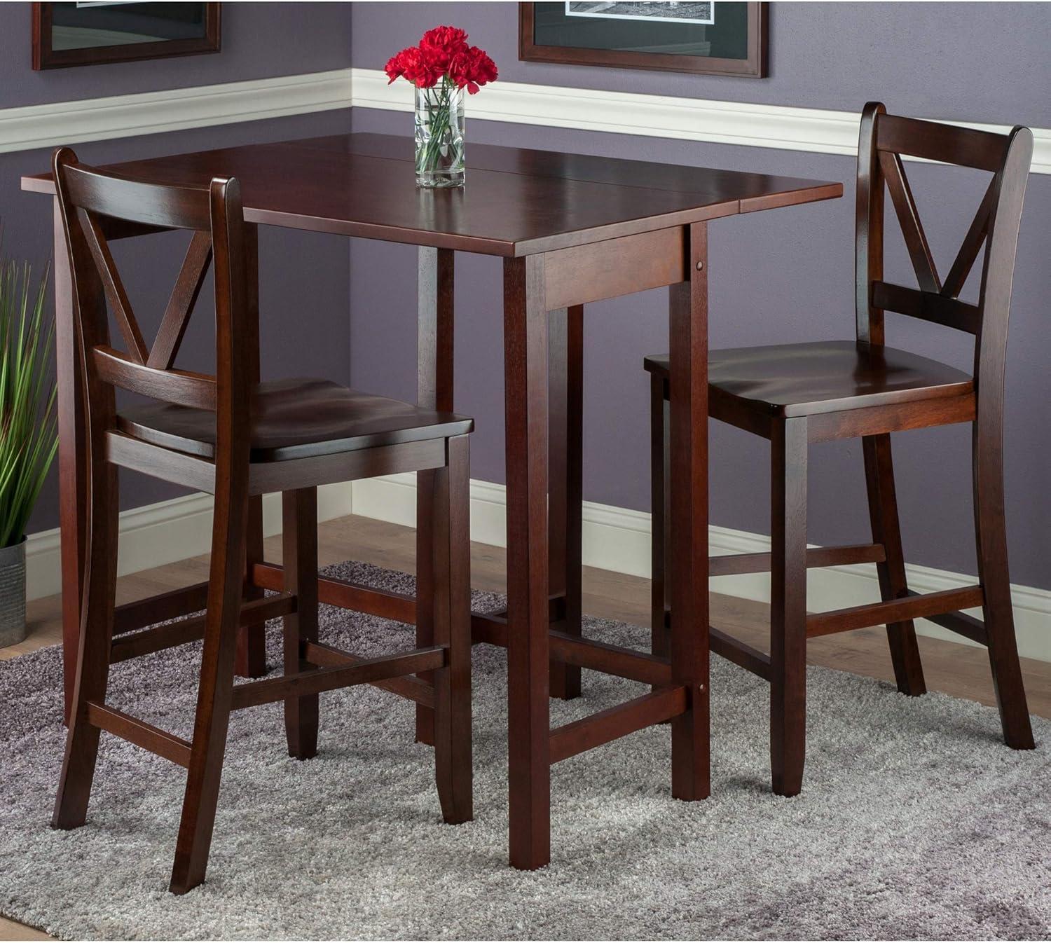 Winsome 3pc Lynnwood Set Drop Leaf Counter Height Dining Sets with Counter Stools Wood/Walnut: Mid-Century Modern, 4-Seat Pub Table Set