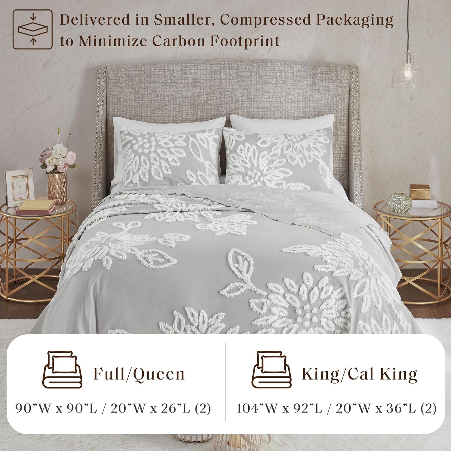 3pc King/California King Danica Tufted Chenille Floral Comforter Set Gray/White - Madison Park