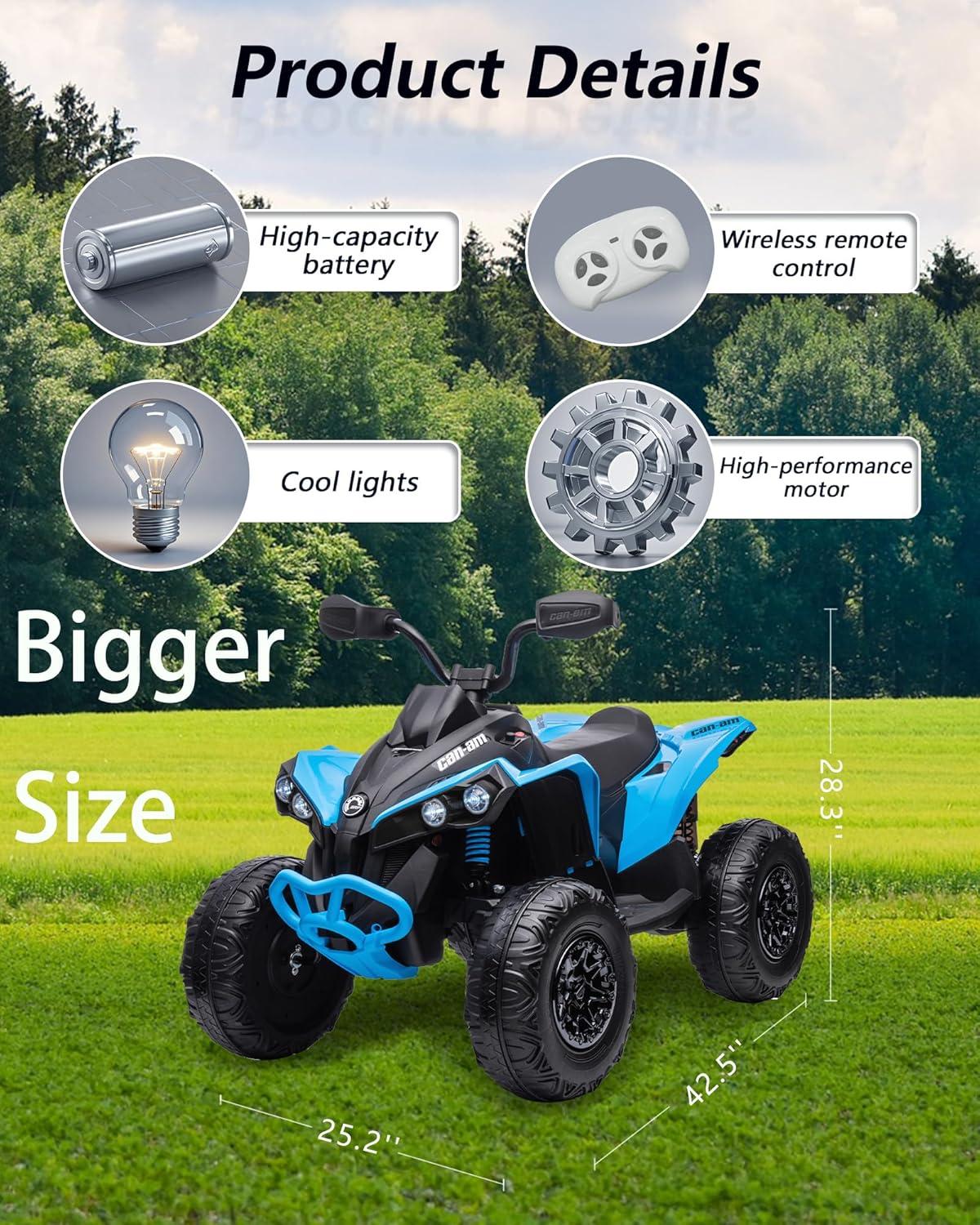 Blue 12V Electric Kids Quad with LED Lights and Remote Control