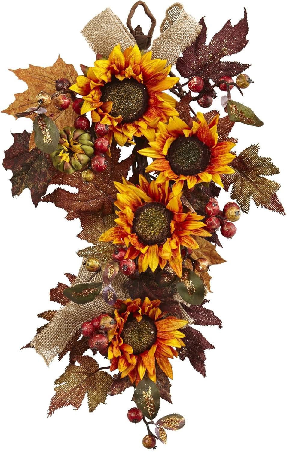 Nearly Natural 24” Sunflower & Berry Teardrop