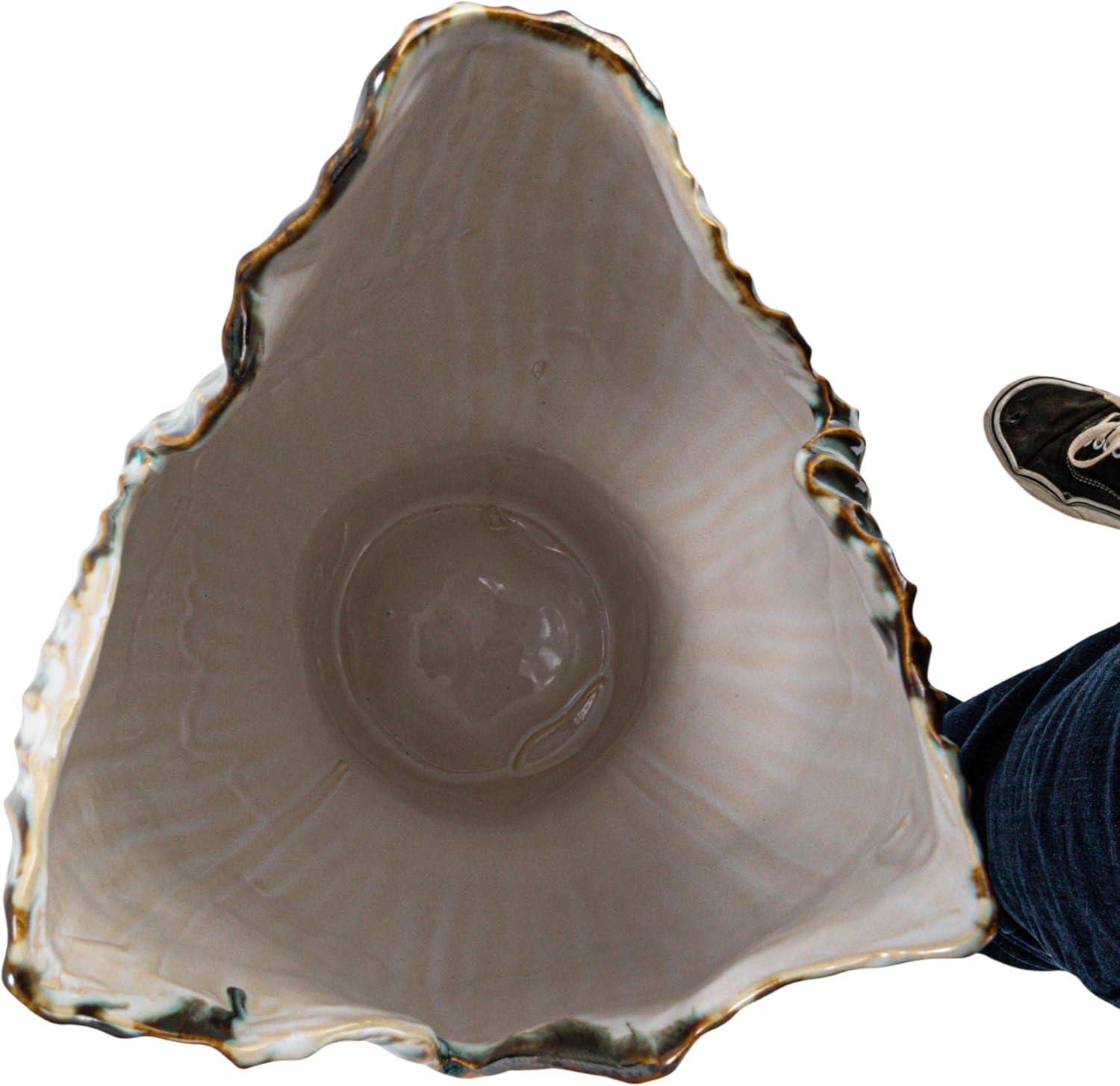 Creative Co-Op Stoneware Pleated Sculptural Vase with Reactive Glaze, Green and White