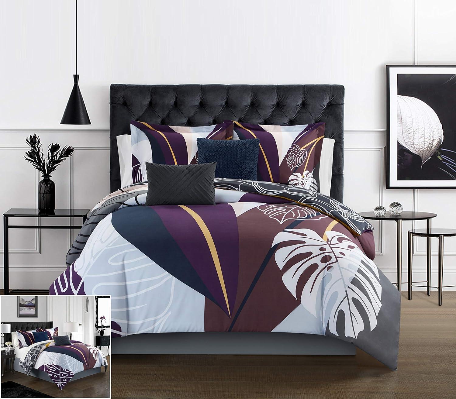 King Black and Purple Microfiber Reversible Comforter Set