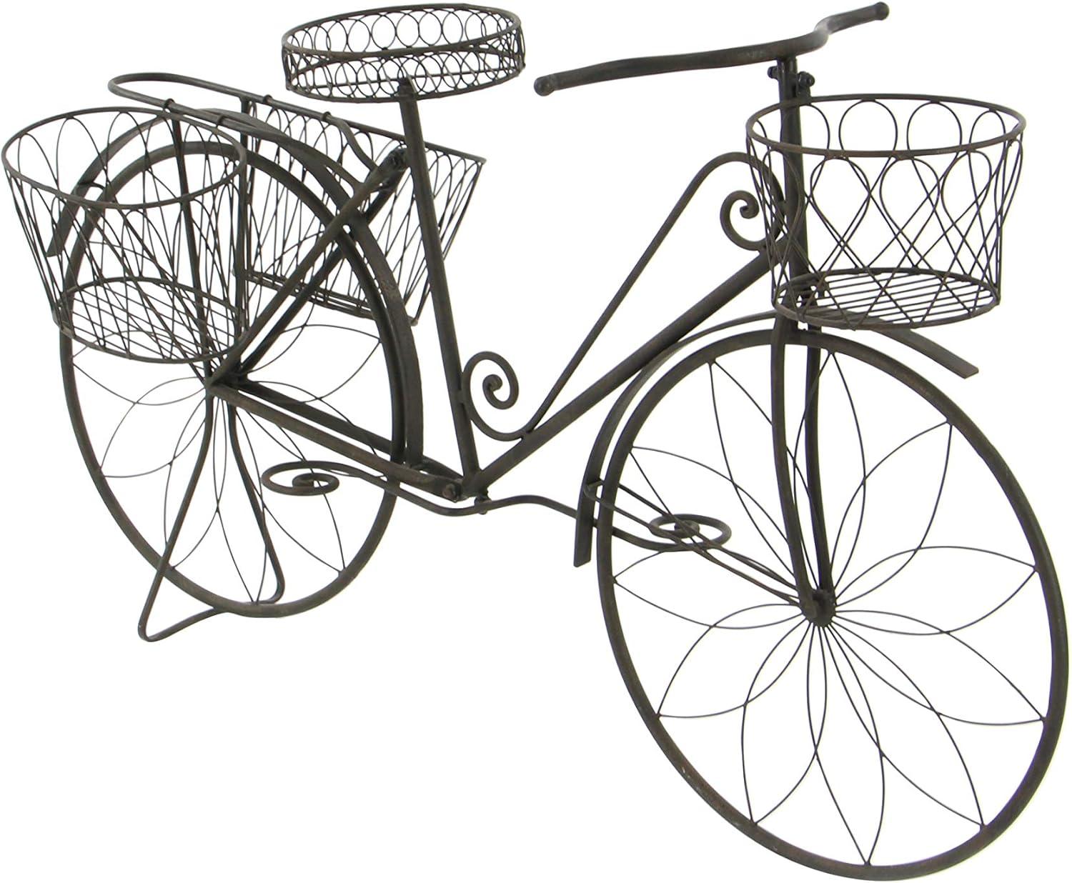 DecMode Vintage Turquoise/Red 3 Tier Bicycle Inspired Metal Plantstand, 54"W x 32"H