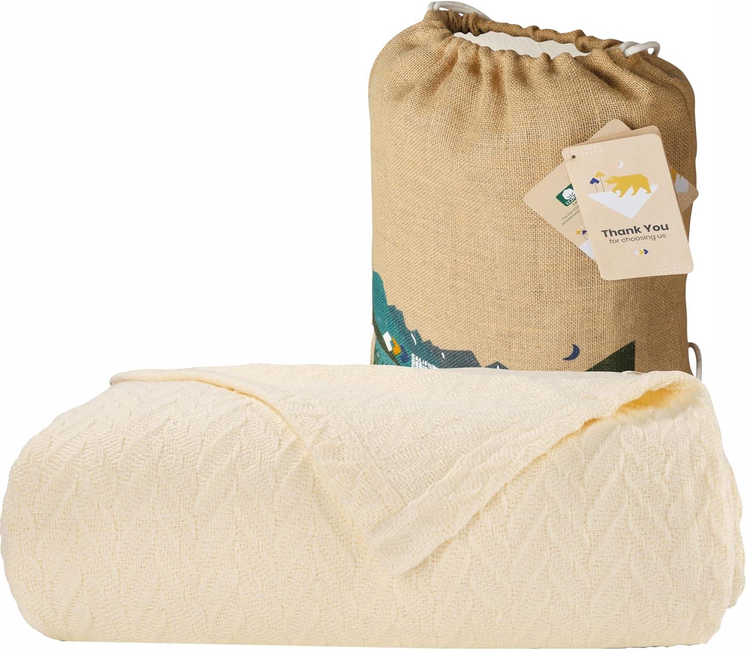 Ivory King-Sized Herringbone 100% Cotton All-Season Blanket