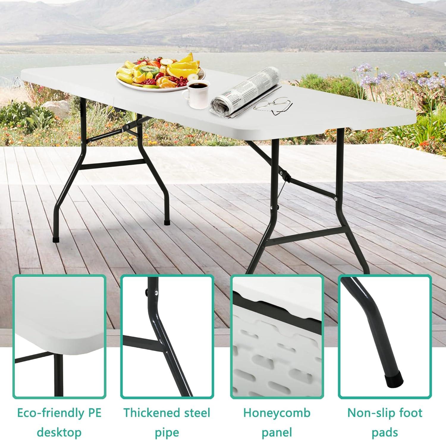 FDW Camping Table Plastic Picnic Table Office Table for Parties Wedding Camping Office with Carrying Handle