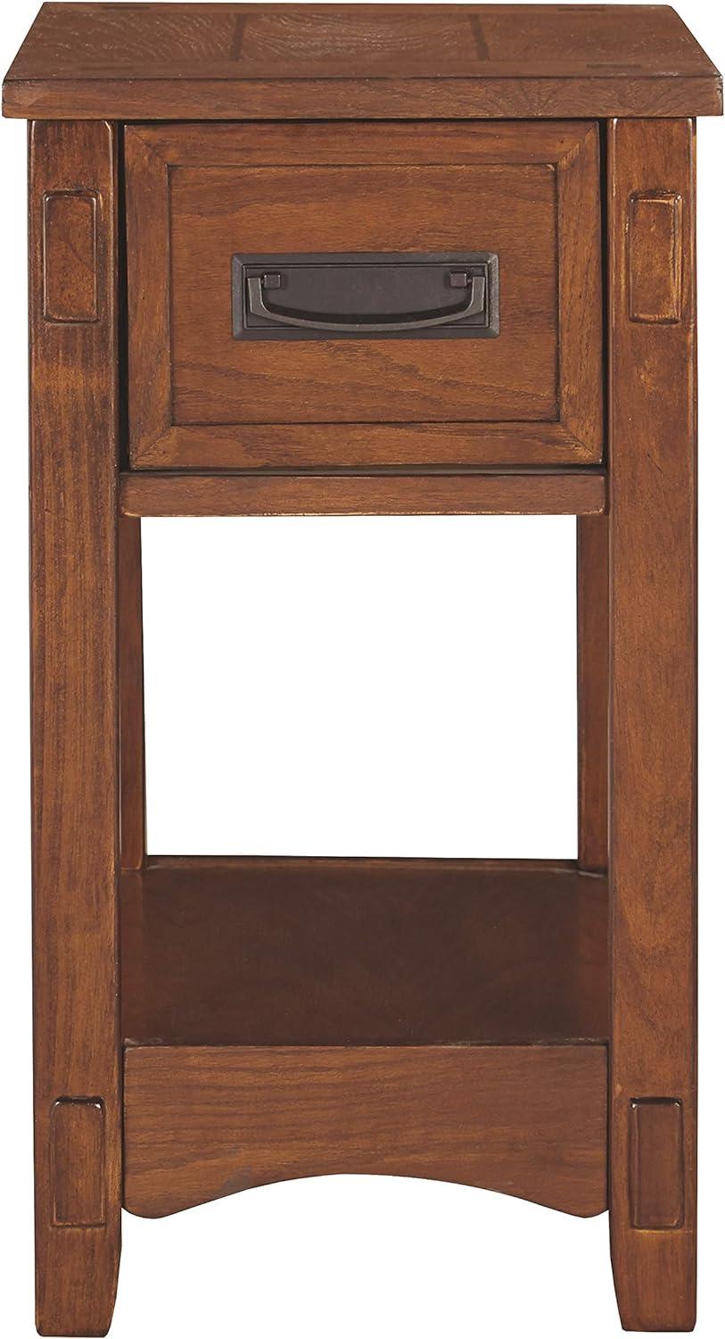 Mission Style 1-Drawer End Table Nightstand in Brown Wood Finish