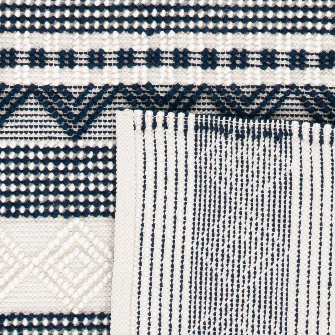 Southwestern Hand Woven Wool/Cotton Southwestern Rug in Dark Navy/Ivory