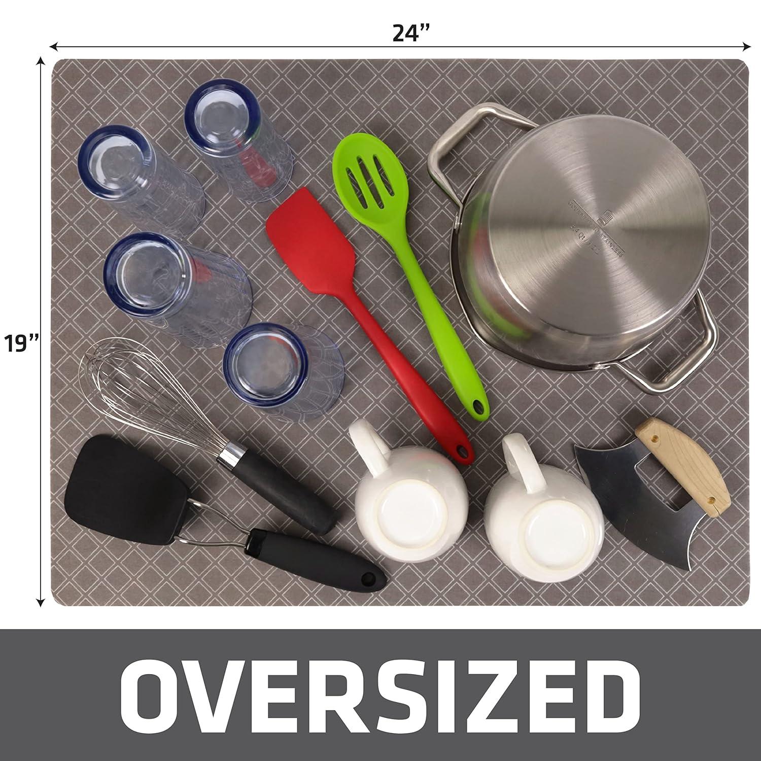 Drymate XL Dish Drying Mat, Kitchen Counter Drip Pad - Absorbent, Waterproof, Slip-Resistant, Machine Washable (19" x 24") (Taupe) (USA Made)