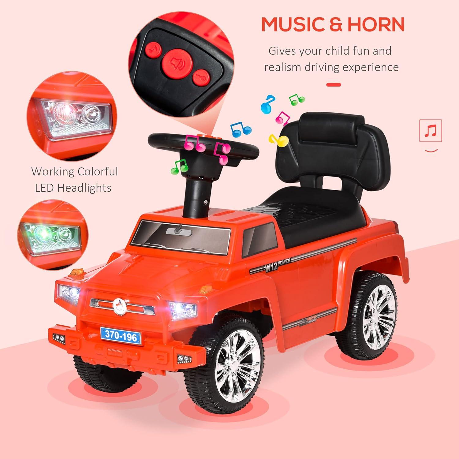 Aosom Kids Ride on Push Car, SUV Style Sliding Walking Car for Toddle with Horn, Music, Working Lights, Hidden Storage and Anti-Dumping System, Red