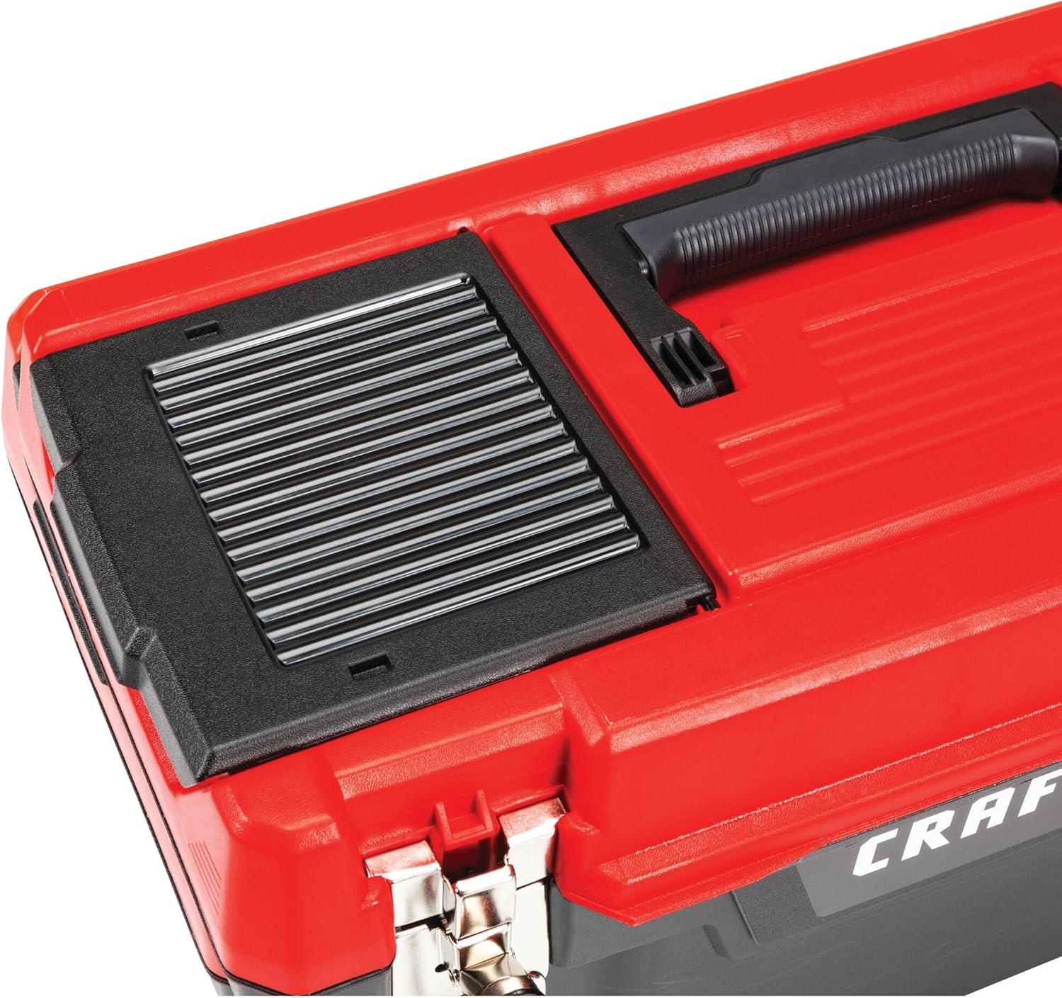 Craftsman Tool Box, Plastic, Black/Red, 20 in W x 10 in D x 10 in H