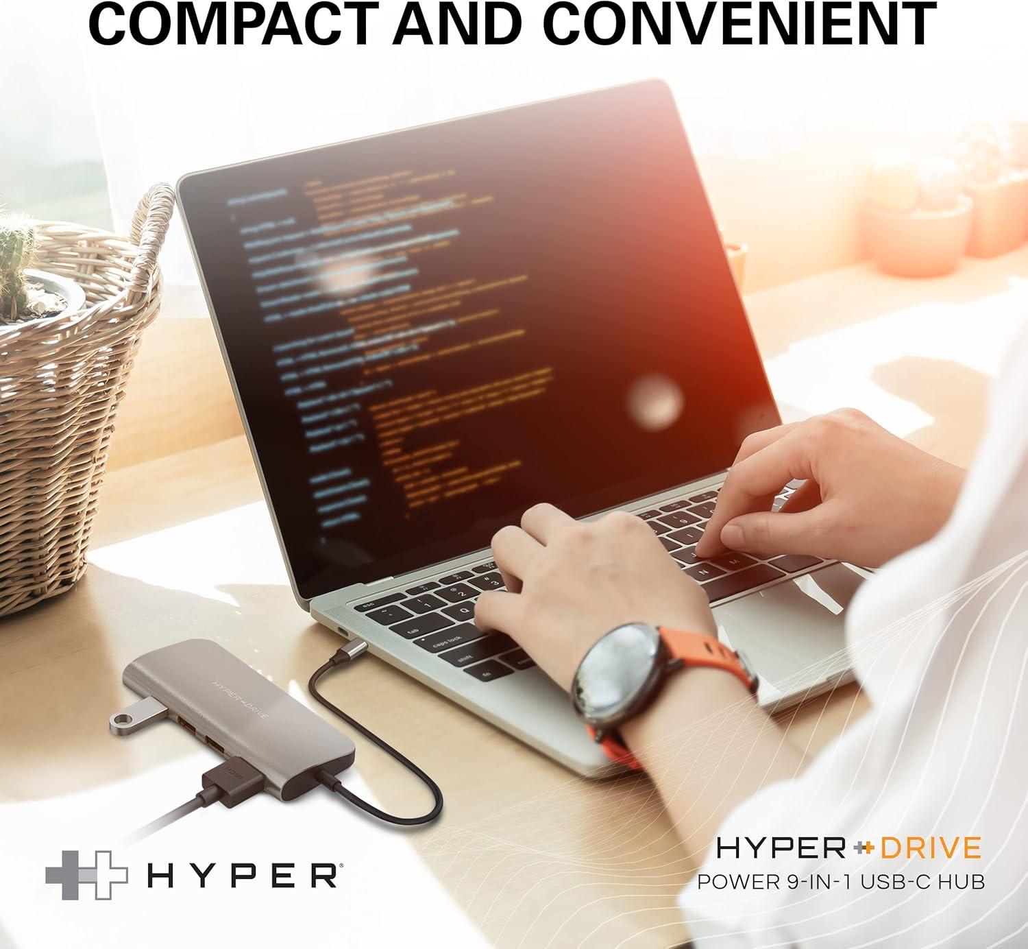 Compact 9-in-1 HyperSpace Gray USB C Hub with 4K HDMI and Ethernet