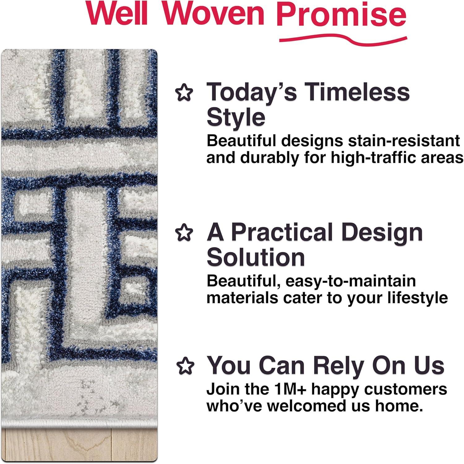 Well Woven Fairmont 3 x 5 (ft) Loomed Polypropylene Blue Rectangular Indoor Abstract Mid-Century Modern Area rug