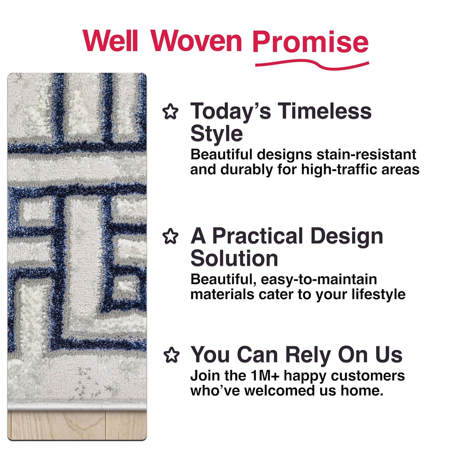 Well Woven Fairmont 3 x 5 (ft) Loomed Polypropylene Blue Rectangular Indoor Abstract Mid-Century Modern Area rug