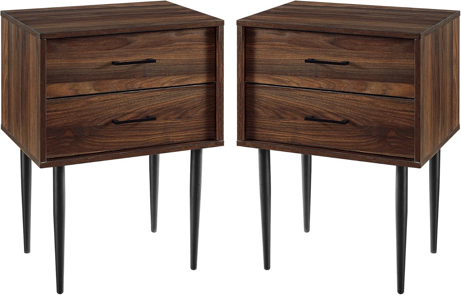 2-Piece 20" Two-Drawer Bedroom Nightstand in Dark Walnut