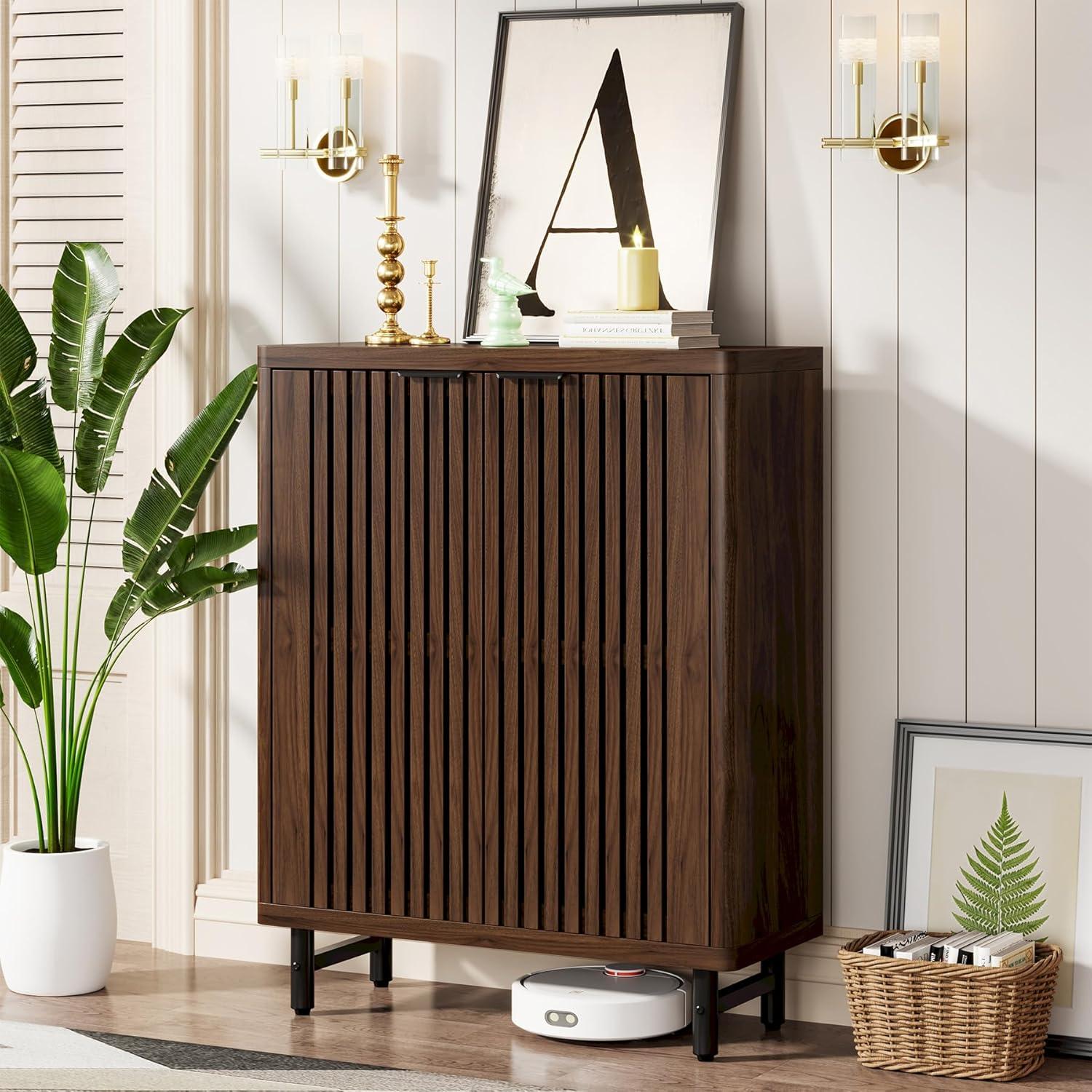 Tribesigns Zapatero de 6 Niveles con Puertas con Persianas, Gabinete de Almacenamiento de Zapatos de Madera, Gabinete Organizador de Zapatos para Entrada, Pasillo (Nogal Oscuro)