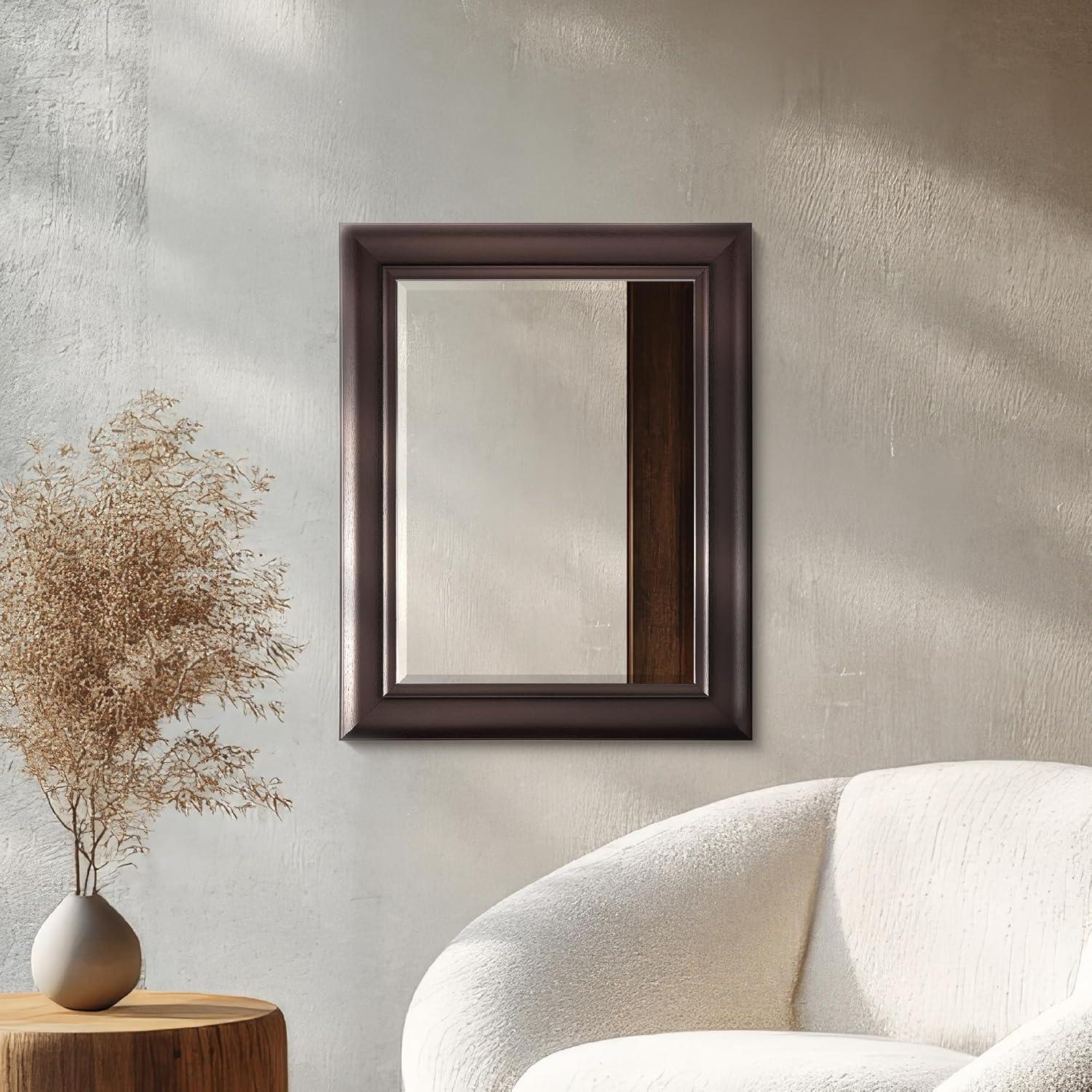 Espresso Brown Beveled Rectangular Vanity Mirror