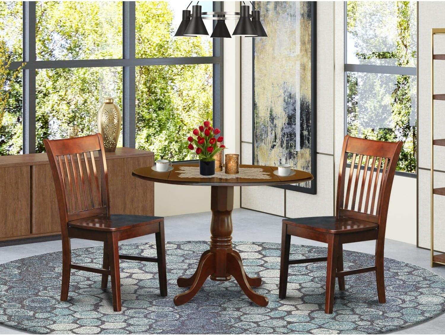 East West Furniture Dublin 3-piece Wood Dining Table Set in Mahogany