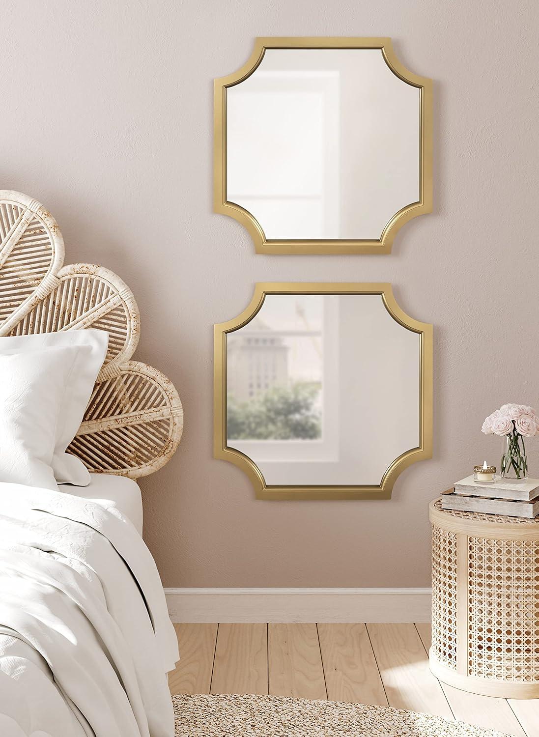 Hogan Scalloped Edge 24" Square Wood Mirror in Gold