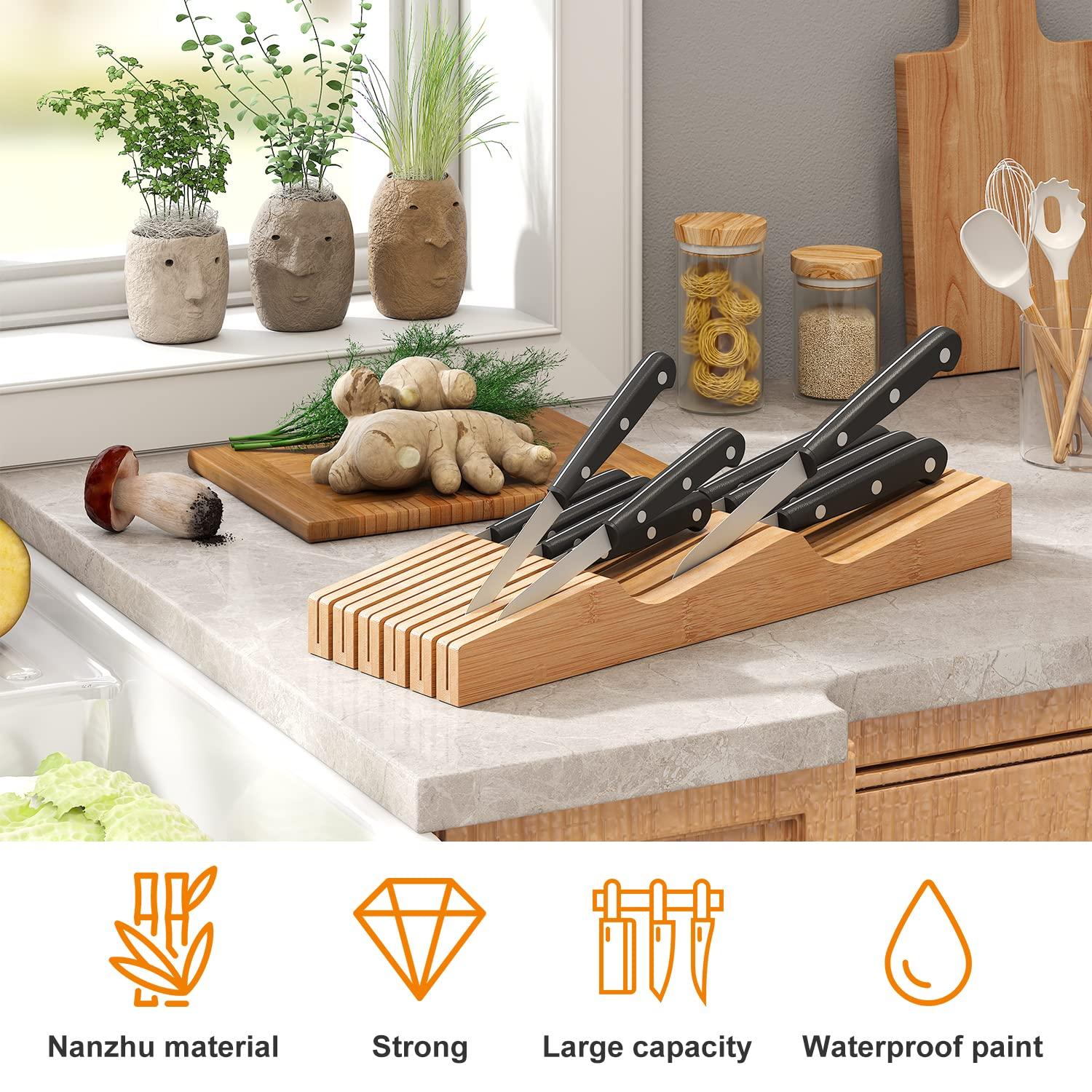 APPENIN WINTER PARK CORP In-Drawer Knife Block Organizer - Bamboo Wood Drawer Knife Organizer-Protecting Knife Organizer Block Holds Up To 11 Knives（Not Included)