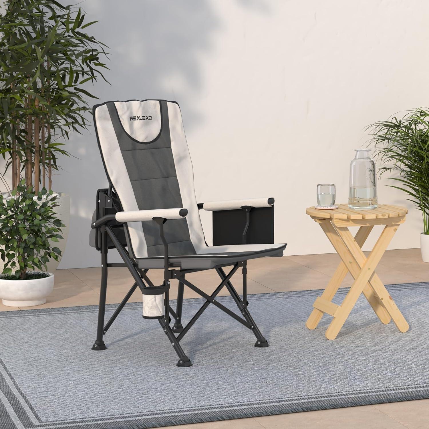 Adjustable Gray and Black Ergonomic Camping Chair with Armrests