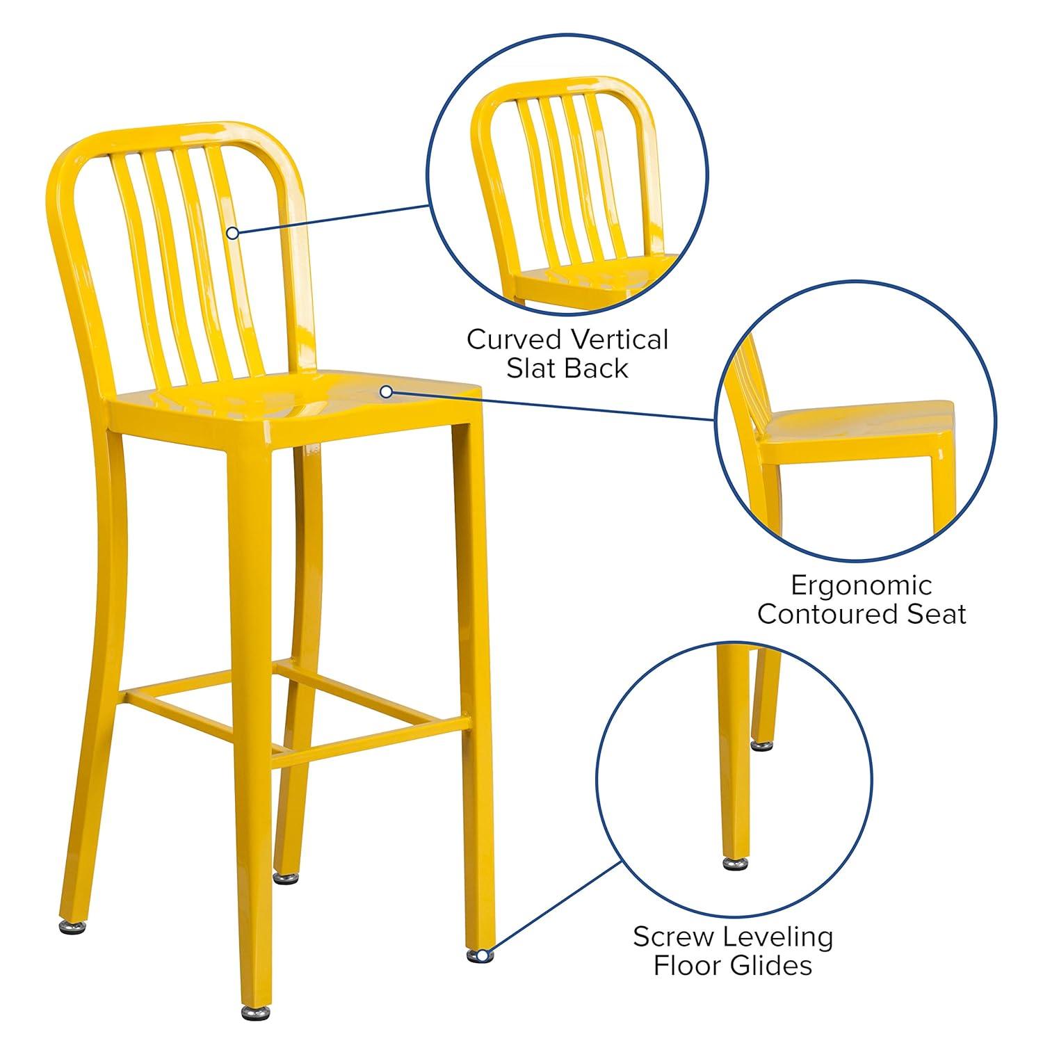 Flash Furniture Commercial Grade 30" High Yellow Metal Indoor-Outdoor Barstool with Vertical Slat Back
