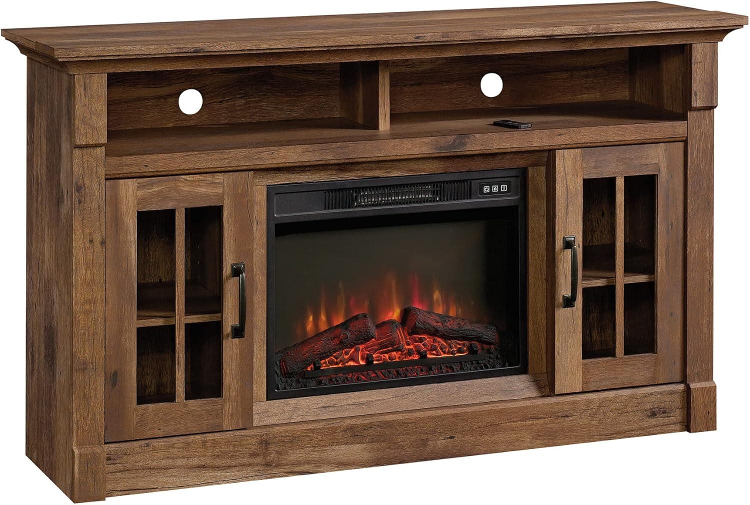 Sauder Fireplace TV Stand with Glass Doors for TVs up to 65", Vintage Oak Finish