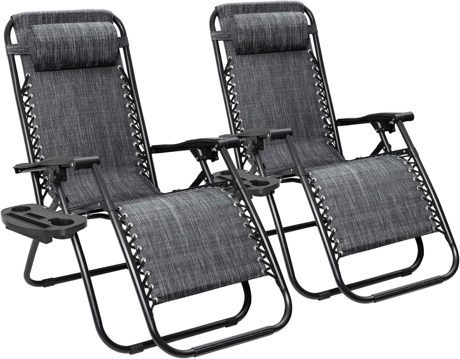 Adjustable Gray Steel Outdoor Zero Gravity Recliner Chairs with Pillow