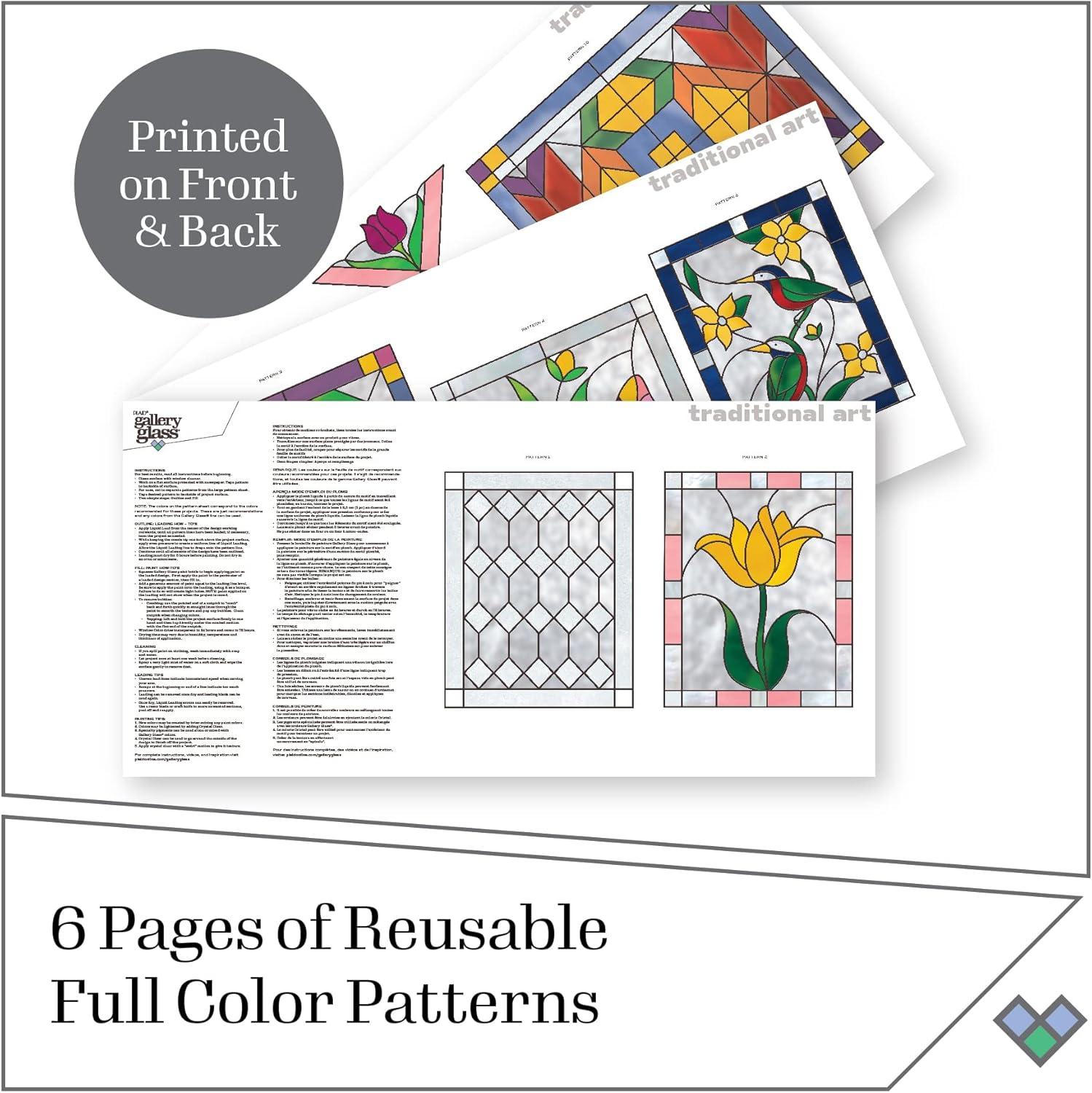 Gallery Glass Stained Glass Acrylic Paint Starter Kit, 10 Pc Set Including 2 Surfaces and Pattern Pack