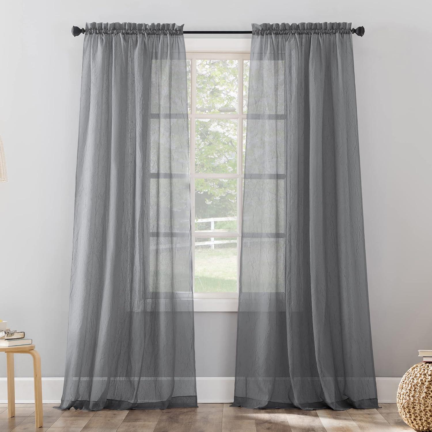 84"x51" Erica Crushed Sheer Voile Rod Pocket Curtain Panel Charcoal - No. 918