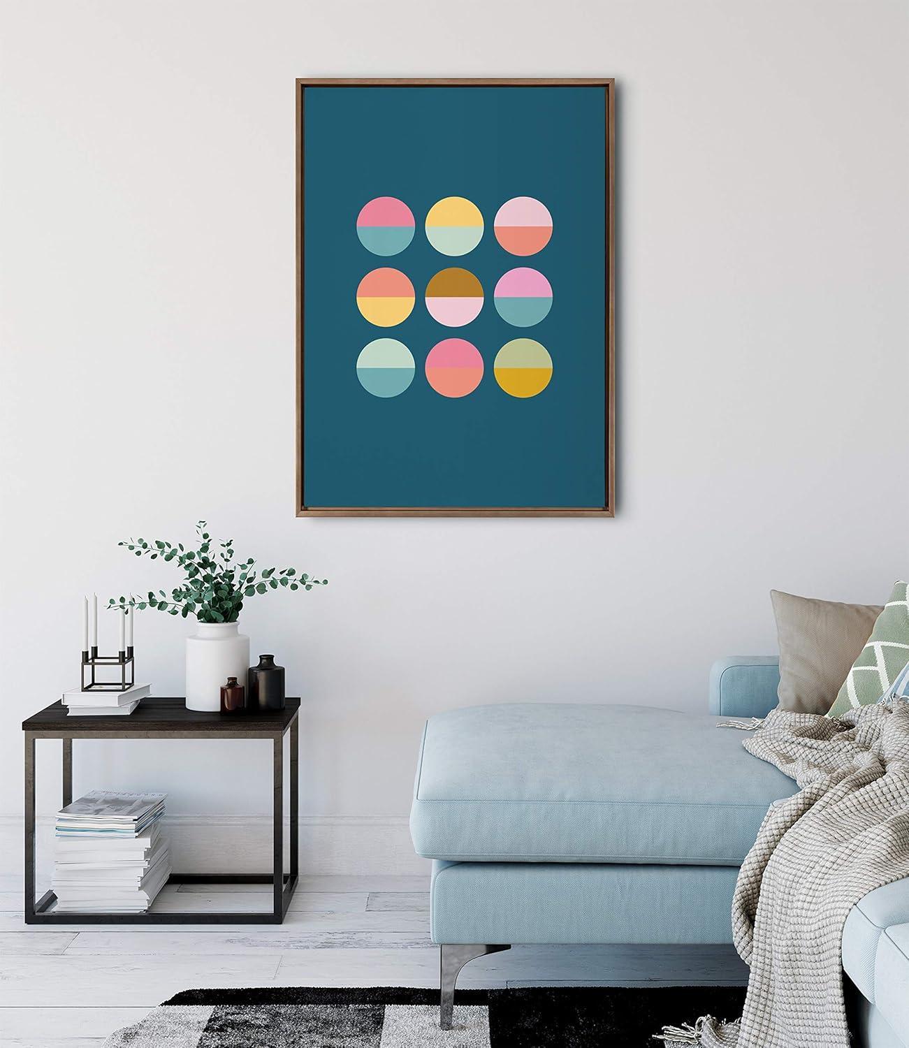 Kate & Laurel All Things Decor 28"x38" Sylvie Circles In Blue Framed Canvas by Apricot & Birch: Modern Wall Decor