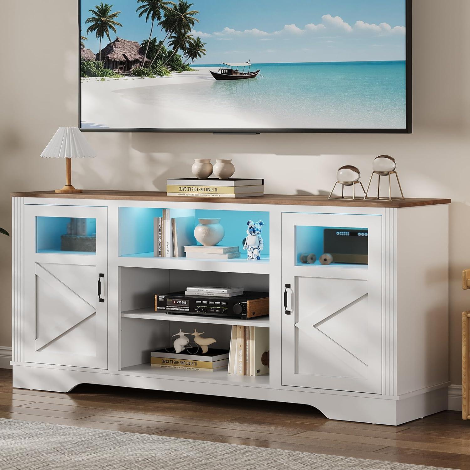 Wrought Studio™ Farmhouse TV Stand With LED Lights, Entertainment Center For 65/60/55 Inches Televisions