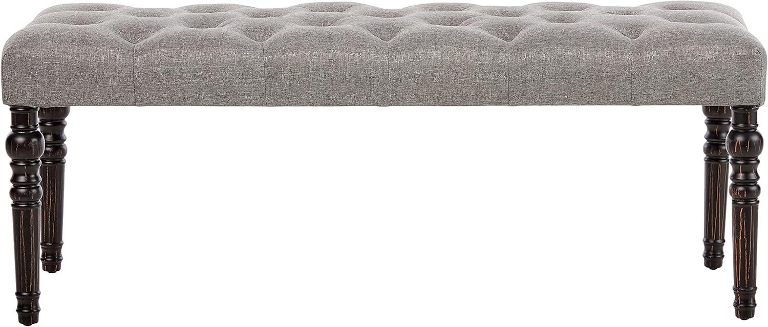 Roundhill Furniture Leviton Fabric Tufted Turned Leg Dining Bench in Gray