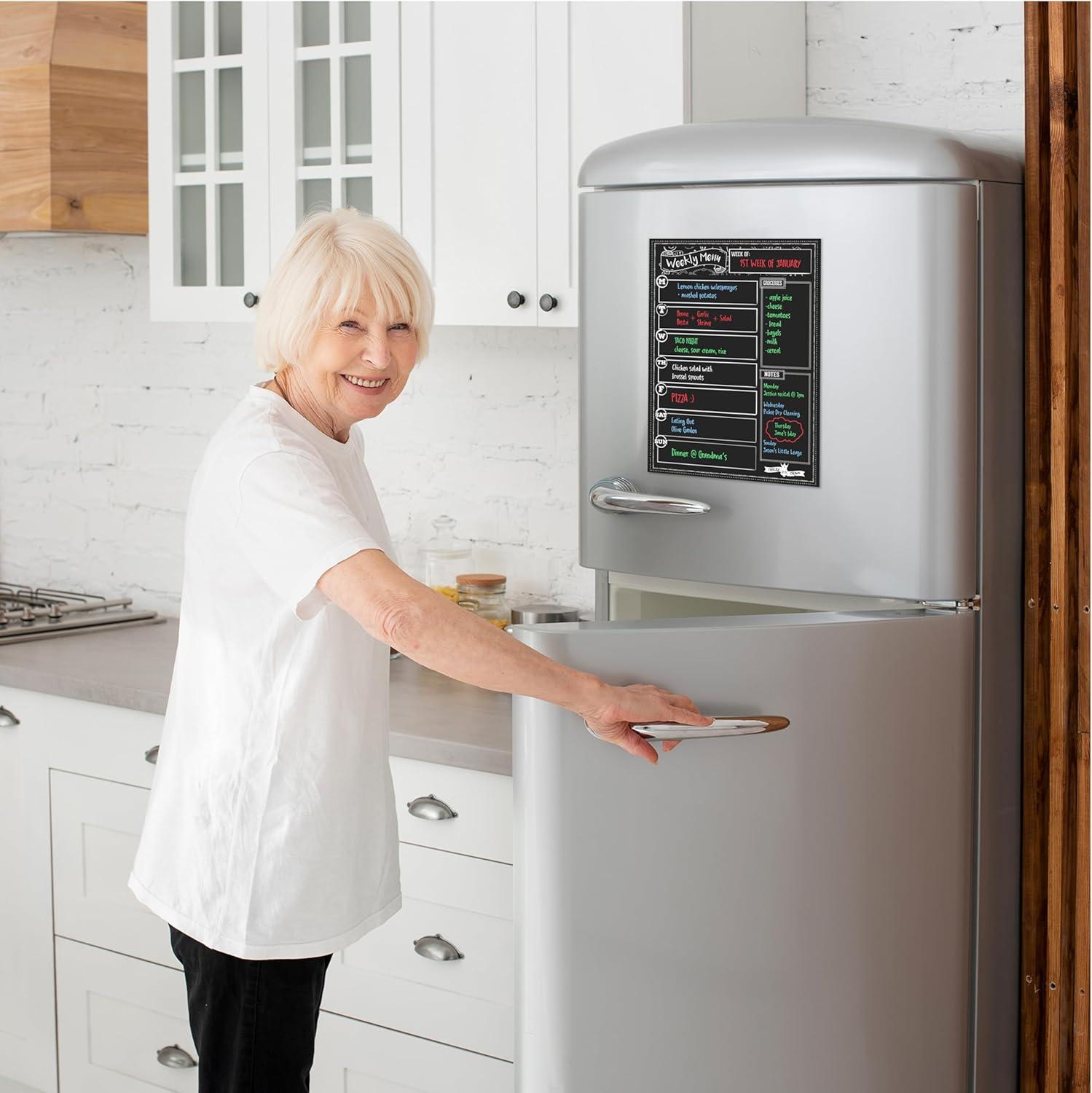 CHALKY CROWN Magnetic Dry Erase Menu Board for Fridge with 4 Liquid Chalk Markers