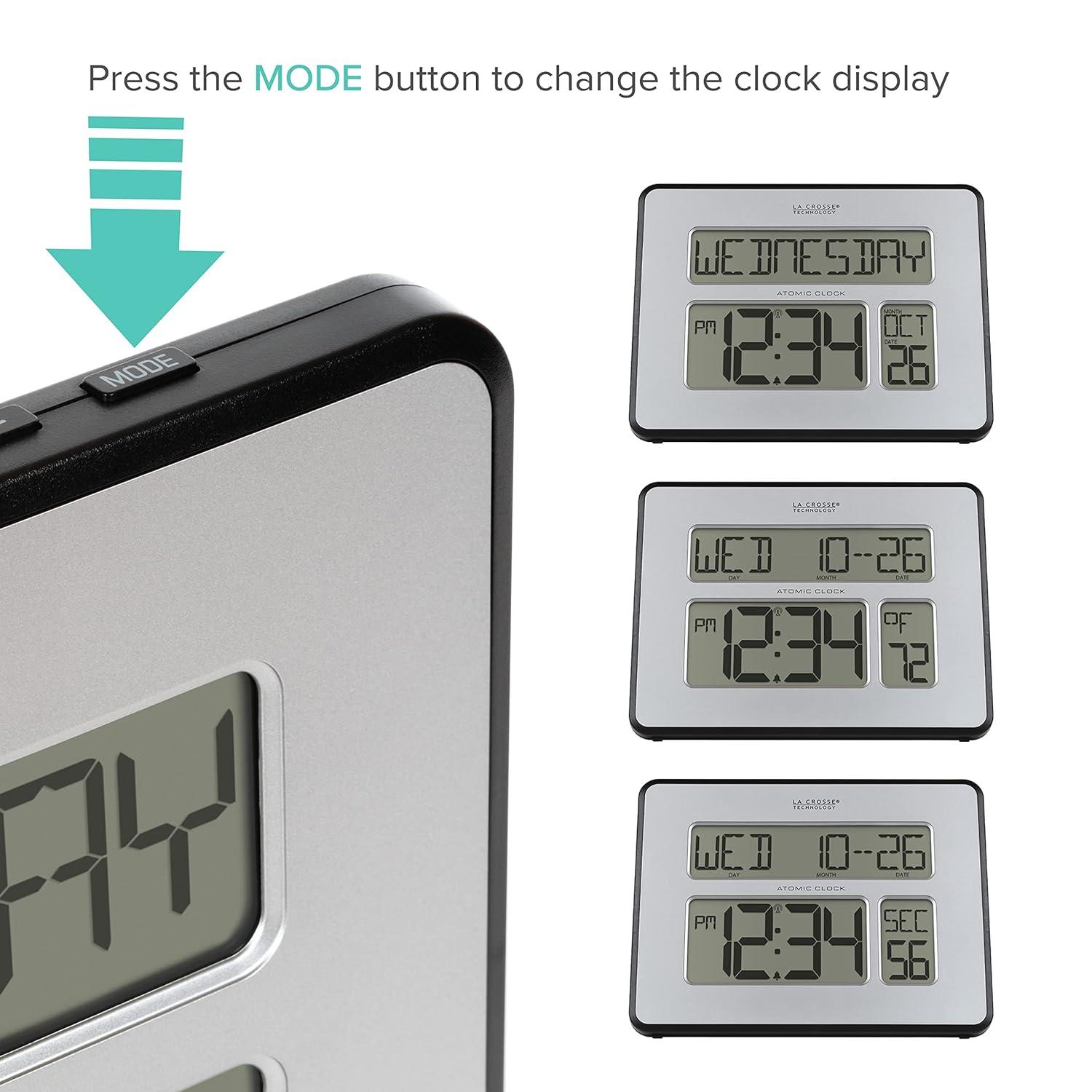 La Crosse Technology Backlight Atomic Full Calendar Clock with Extra-Large Digits, 513-1419BL-INT